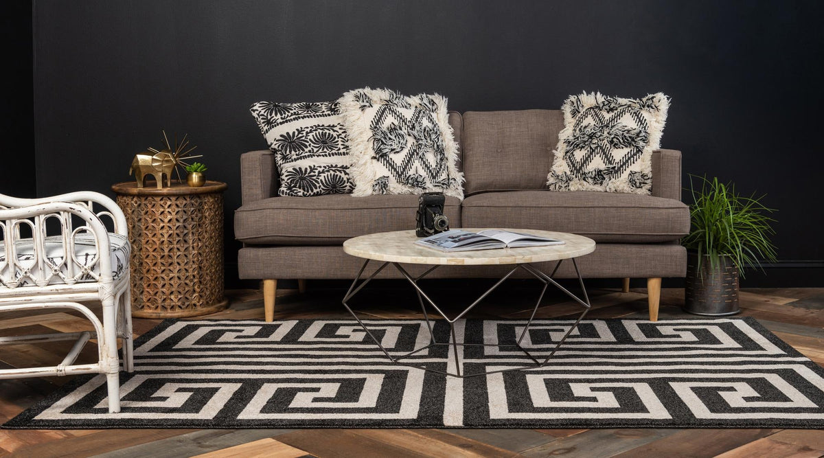 Aegean Labyrinth Collection Area Rug -  Mykonos Rectangle Black  lifestyle 10