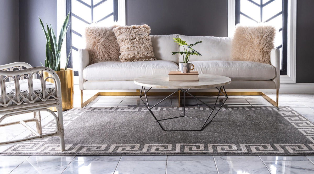Aegean Labyrinth Collection Area Rug -  Santorini Rectangle Gray  lifestyle 10