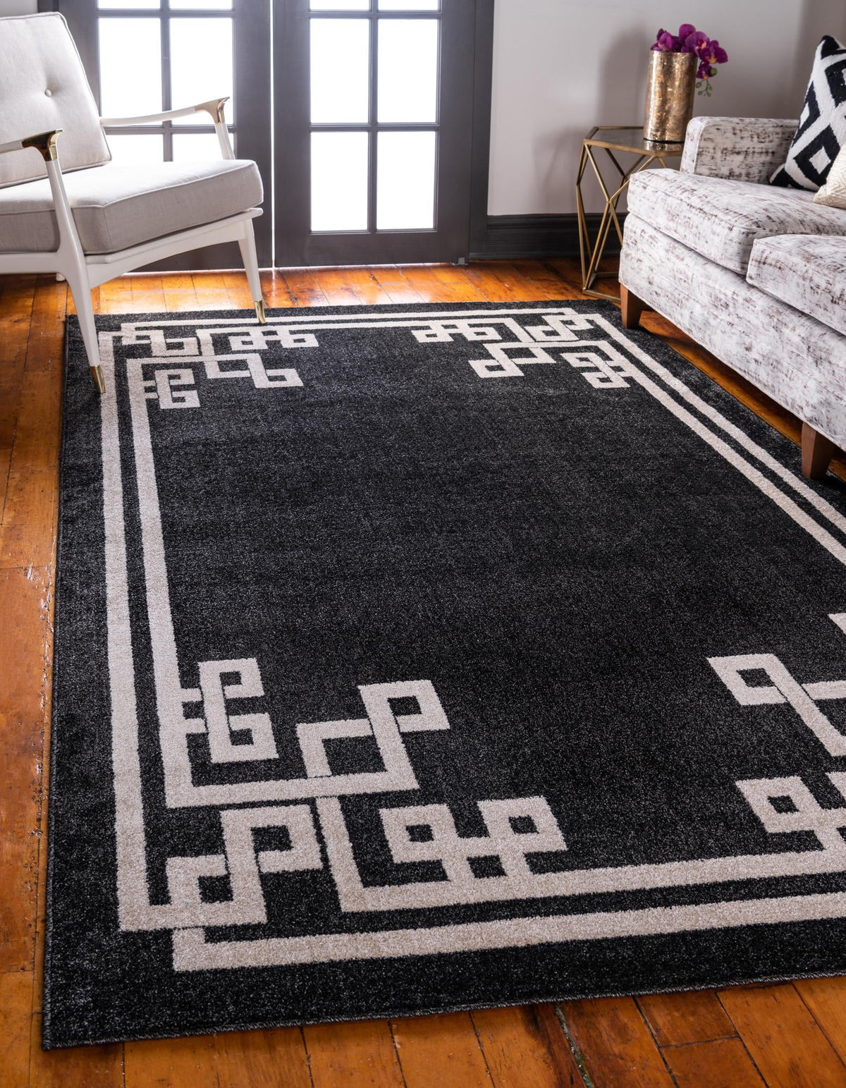 Aegean Labyrinth Collection Area Rug -  Rhodes Rectangle Black  lifestyle 5