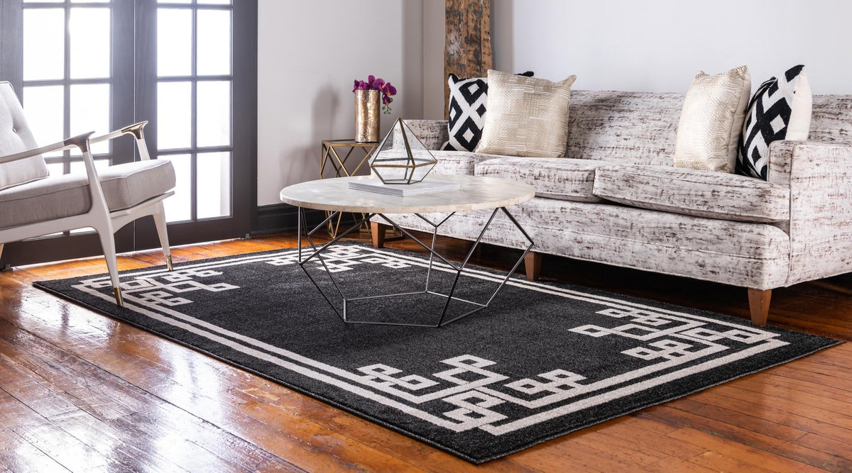 Aegean Labyrinth Collection Area Rug -  Rhodes Rectangle Black  lifestyle 8