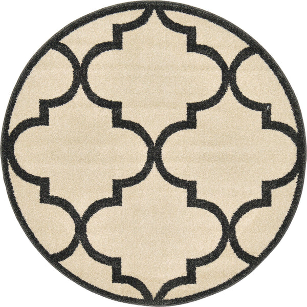 Lattice Gardens Collection Area Rug -  Espaliera Round Beige and Black  lifestyle 67