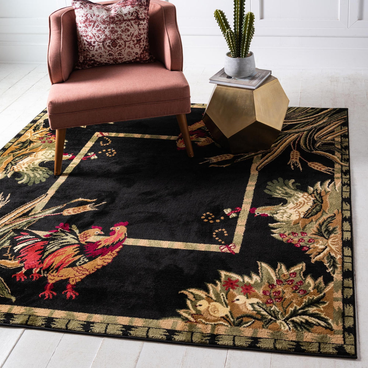 Rural Charm Collection Area Rug - Meadowbrook Square Black  lifestyle 46