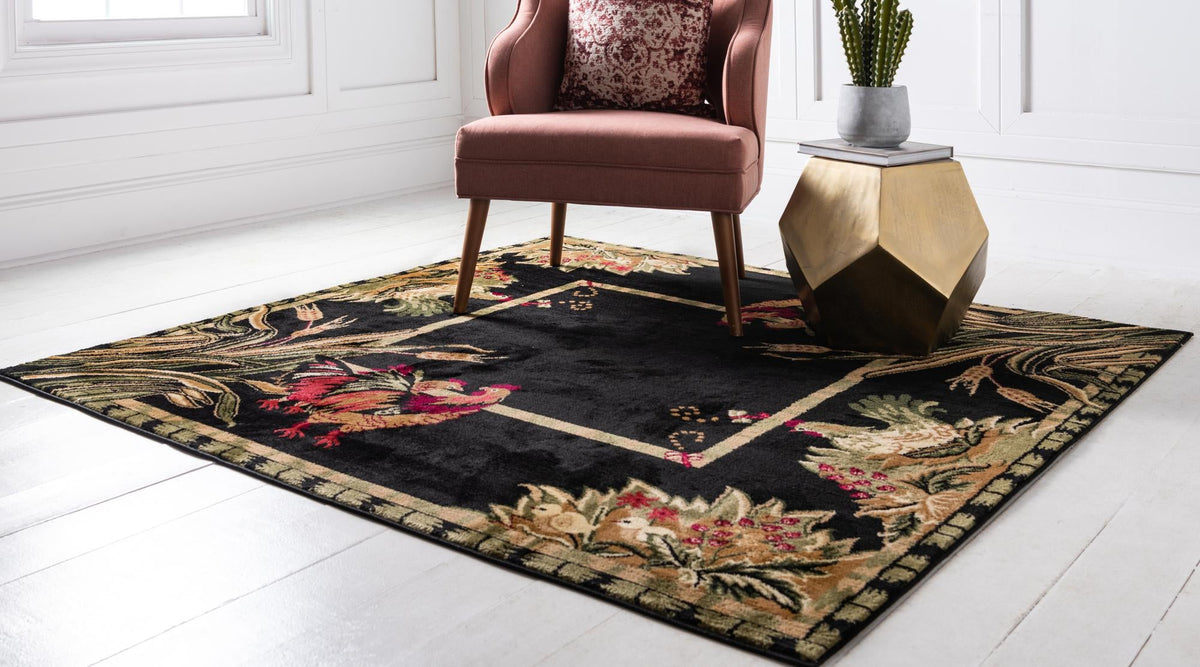 Rural Charm Collection Area Rug - Meadowbrook Square Black  lifestyle 56