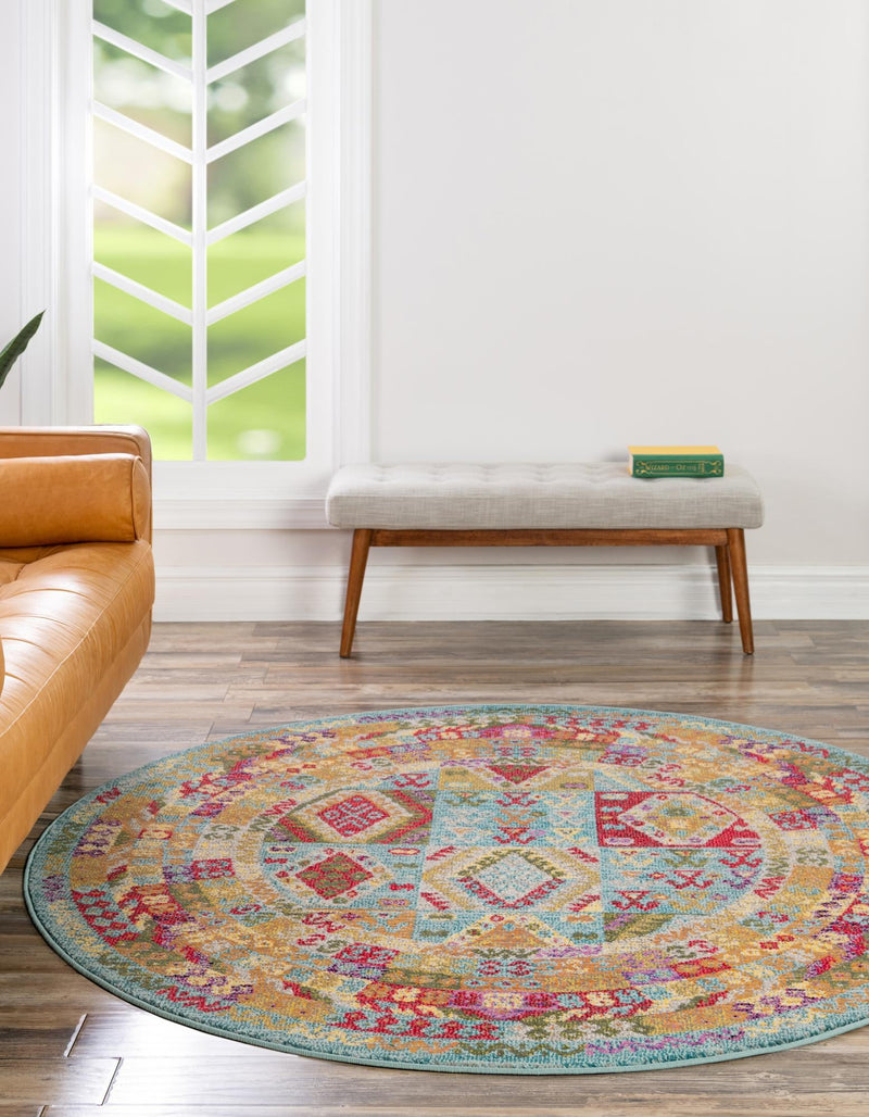 Sedona Vista Collection Area Rug -  Zuni Round Light Blue  lifestyle 15