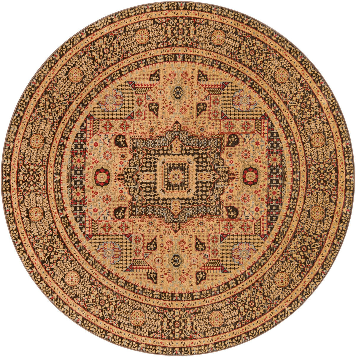 Ottoman Elegance Collection Area Rug - Sultan Round Brown  lifestyle 131