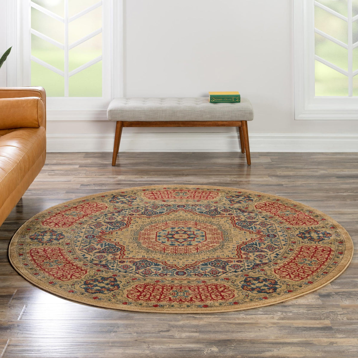 Ottoman Elegance Collection Area Rug -  Ephesus Round Beige  lifestyle 111