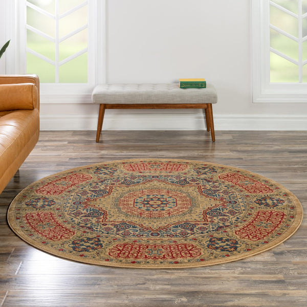 Ottoman Elegance Collection Area Rug -  Ephesus Round Beige  lifestyle 111