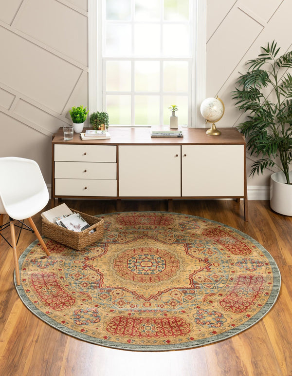 Ottoman Elegance Collection Area Rug -  Ephesus Round Light Blue  lifestyle 48