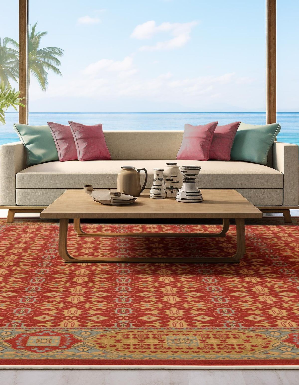 Ottoman Elegance Collection Area Rug -  Pamukkale Rectangle Red  lifestyle 23