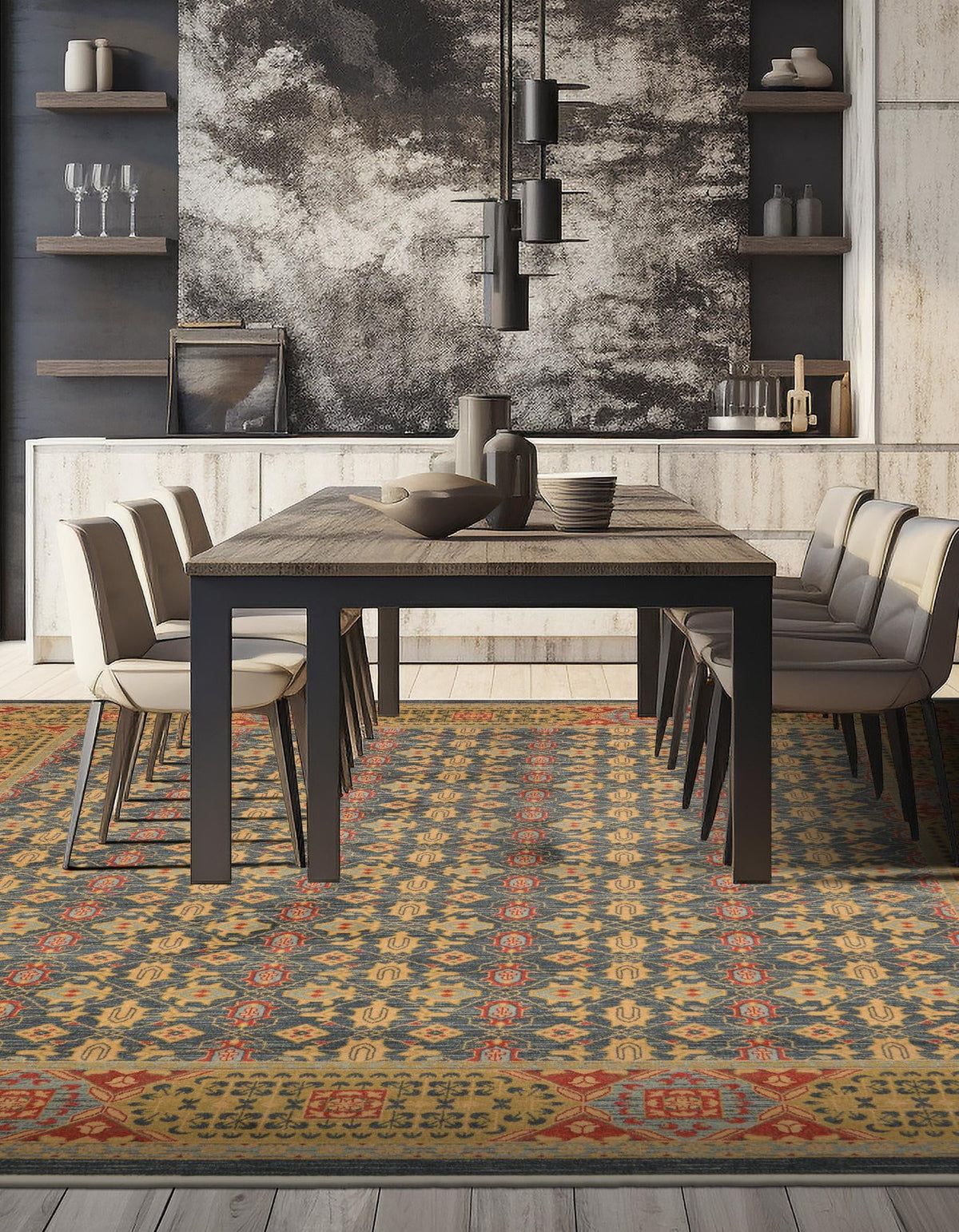 Ottoman Elegance Collection Area Rug -  Pamukkale Rectangle Navy Blue  lifestyle 16