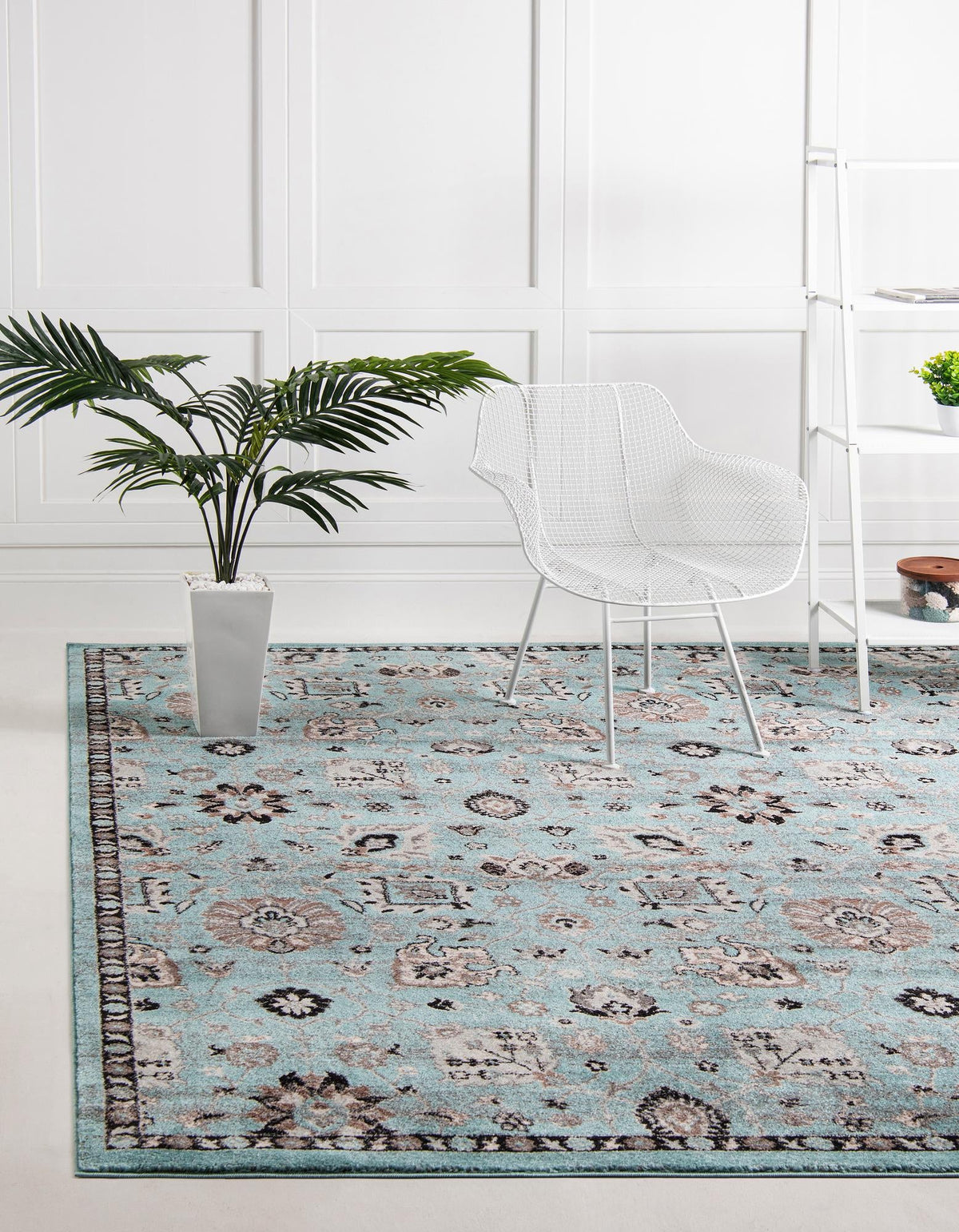 Antique Tapestry Collection Area Rug - Versailles Square Light Blue  lifestyle 24