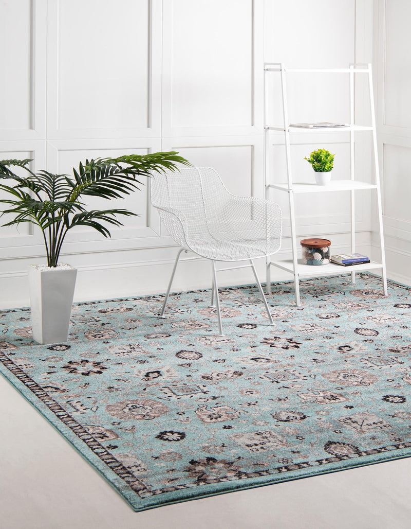 Antique Tapestry Collection Area Rug - Versailles Square Light Blue  lifestyle 27