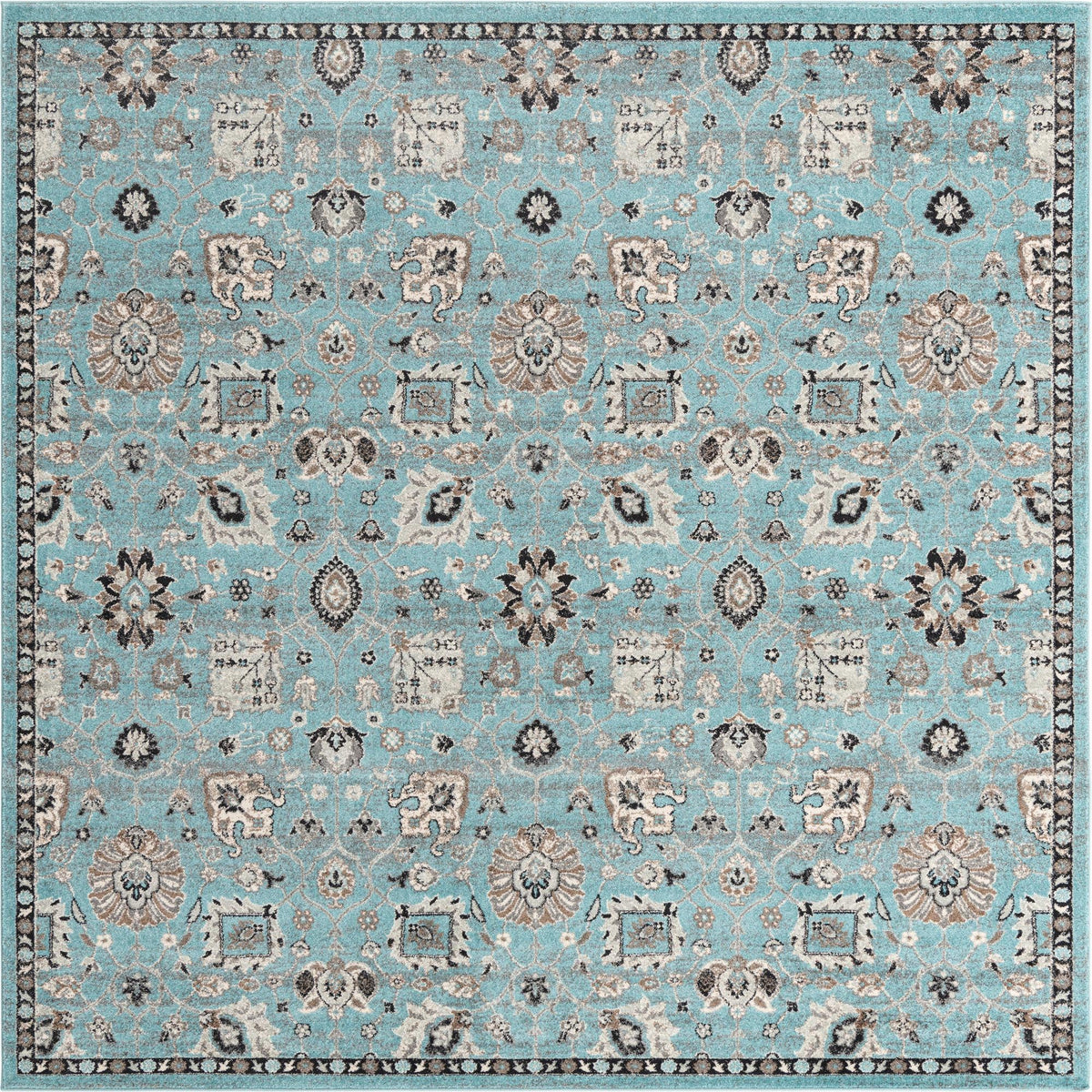 Antique Tapestry Collection Area Rug - Versailles Square Light Blue  lifestyle 21