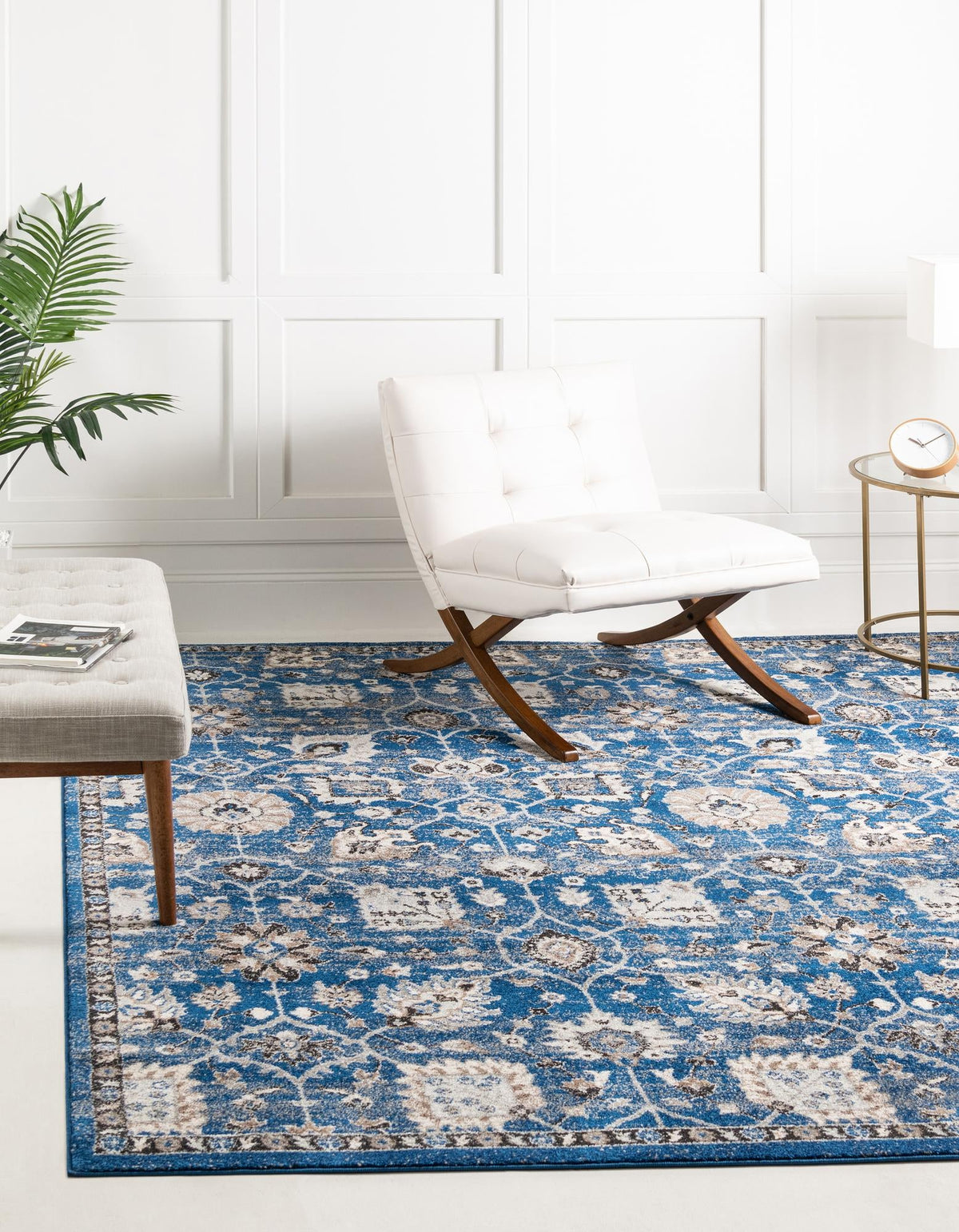 Antique Tapestry Collection Area Rug - Versailles Square Blue  lifestyle 41