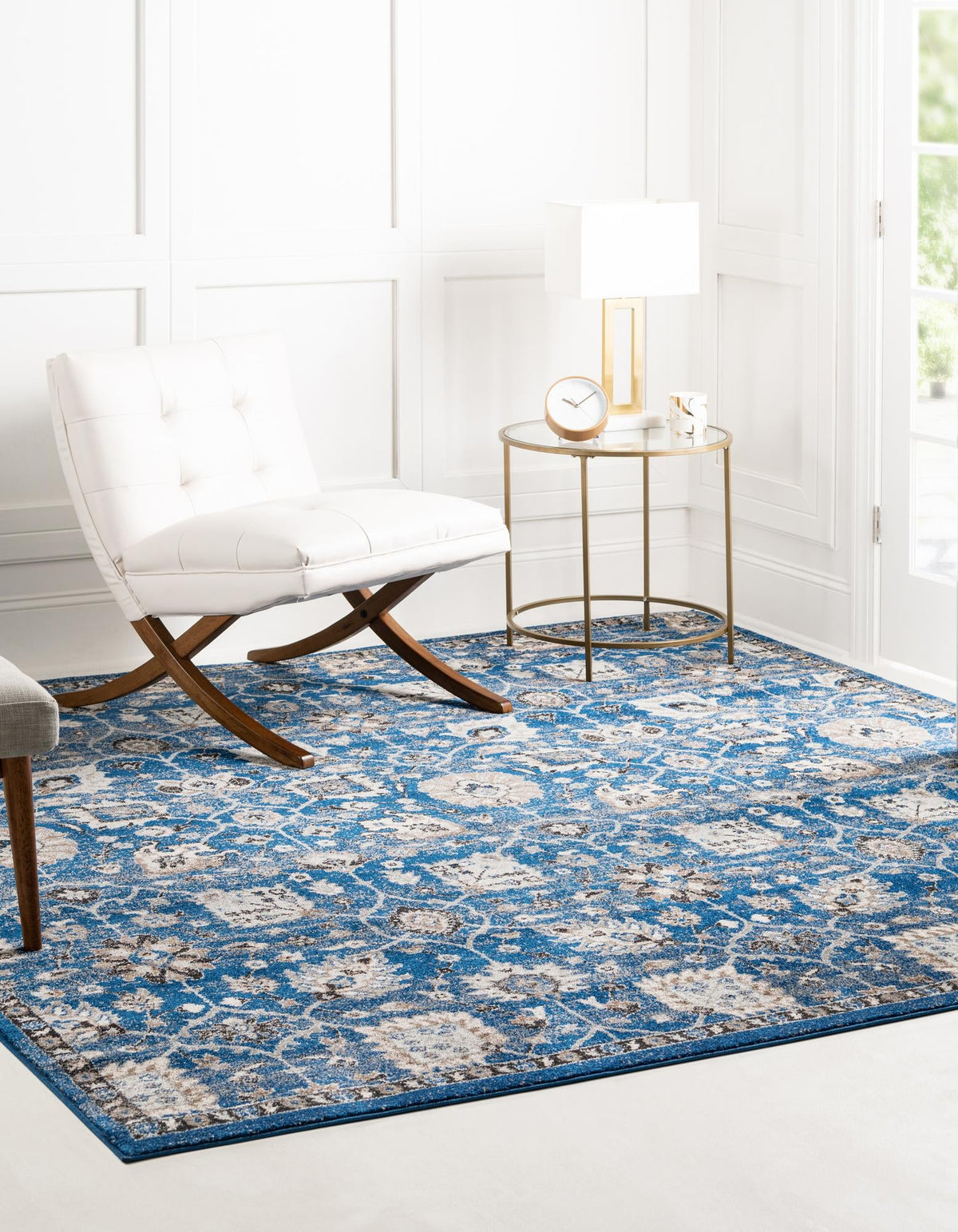 Antique Tapestry Collection Area Rug - Versailles Square Blue  lifestyle 50