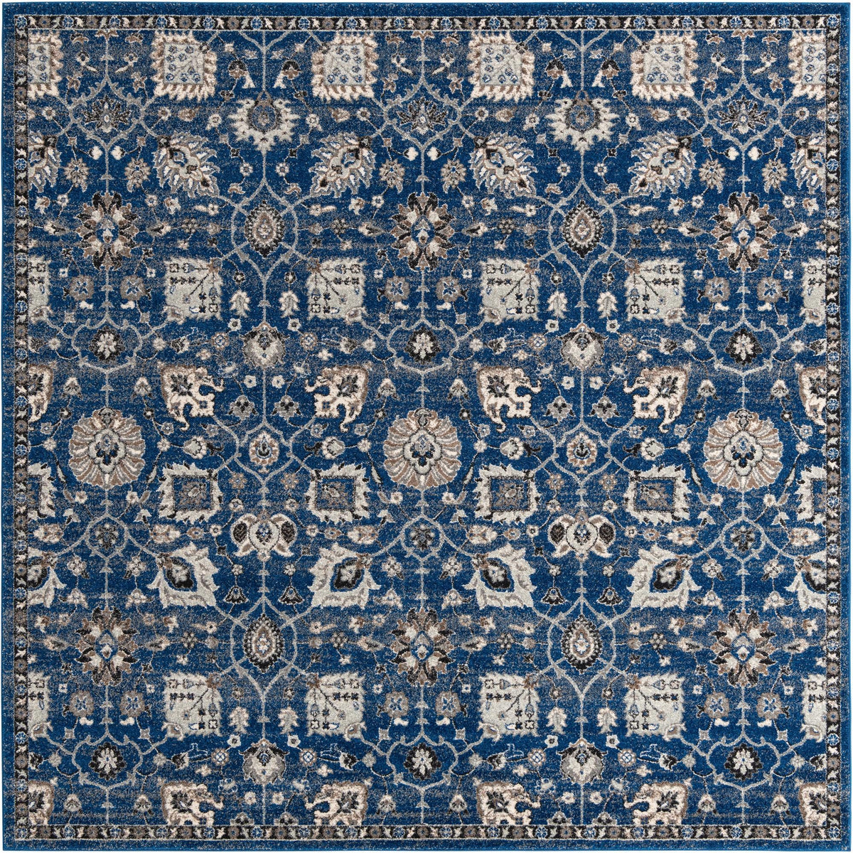 Antique Tapestry Collection Area Rug - Versailles Square Blue  lifestyle 33