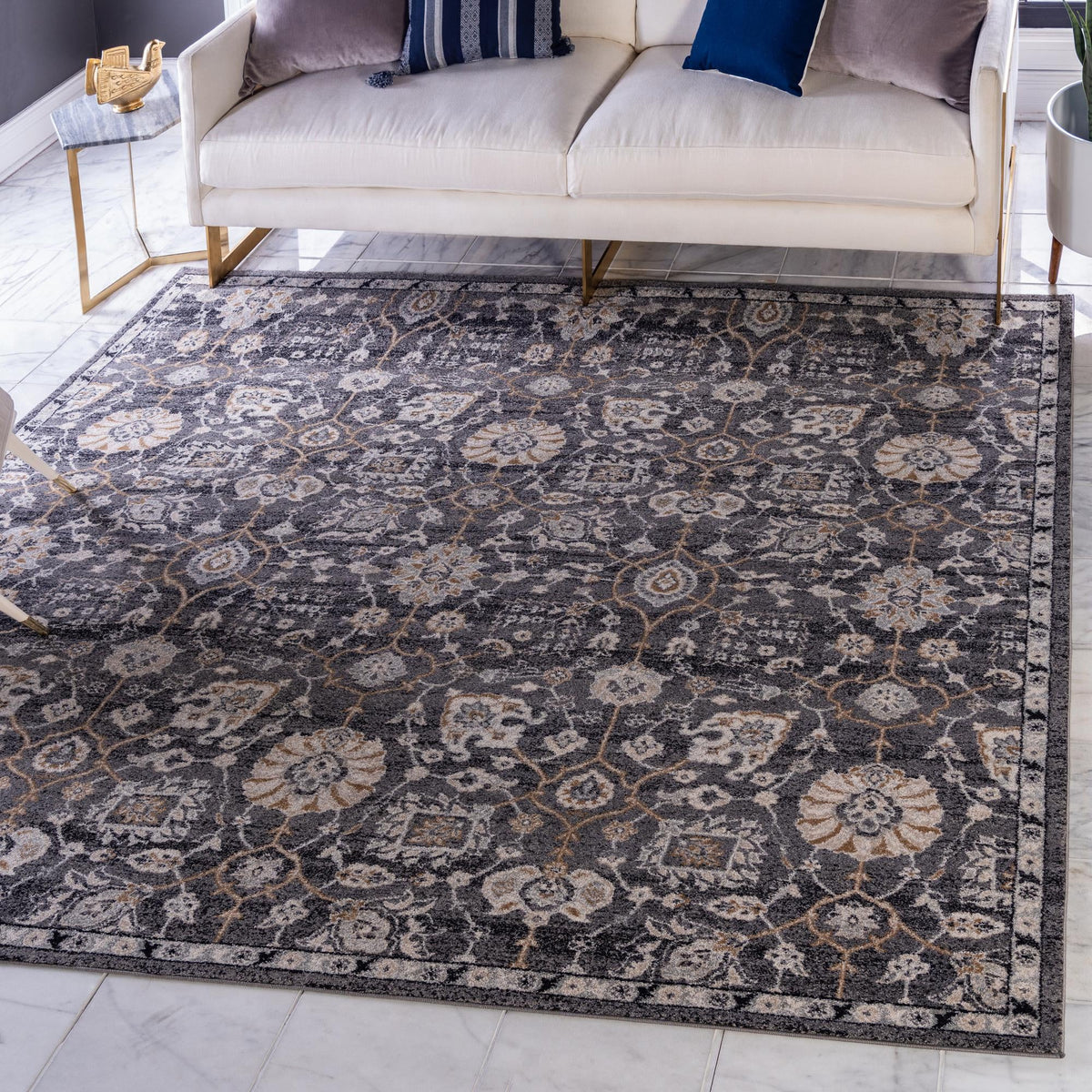Antique Tapestry Collection Area Rug - Versailles Square Gray  lifestyle 43