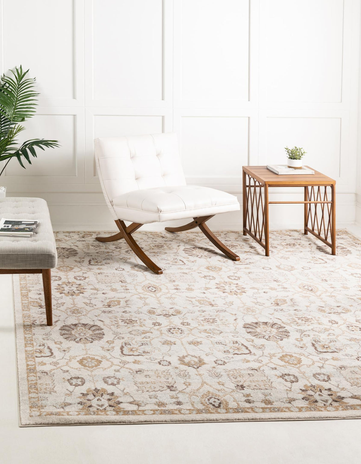 Antique Tapestry Collection Area Rug - Versailles Square Ivory  lifestyle 44
