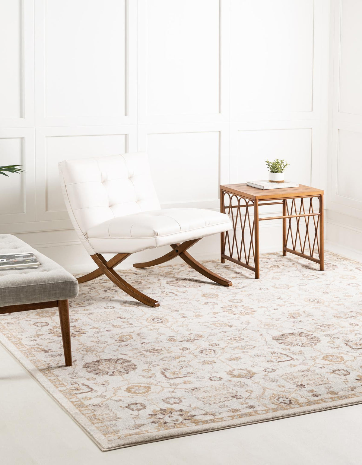 Antique Tapestry Collection Area Rug - Versailles Square Ivory  lifestyle 53