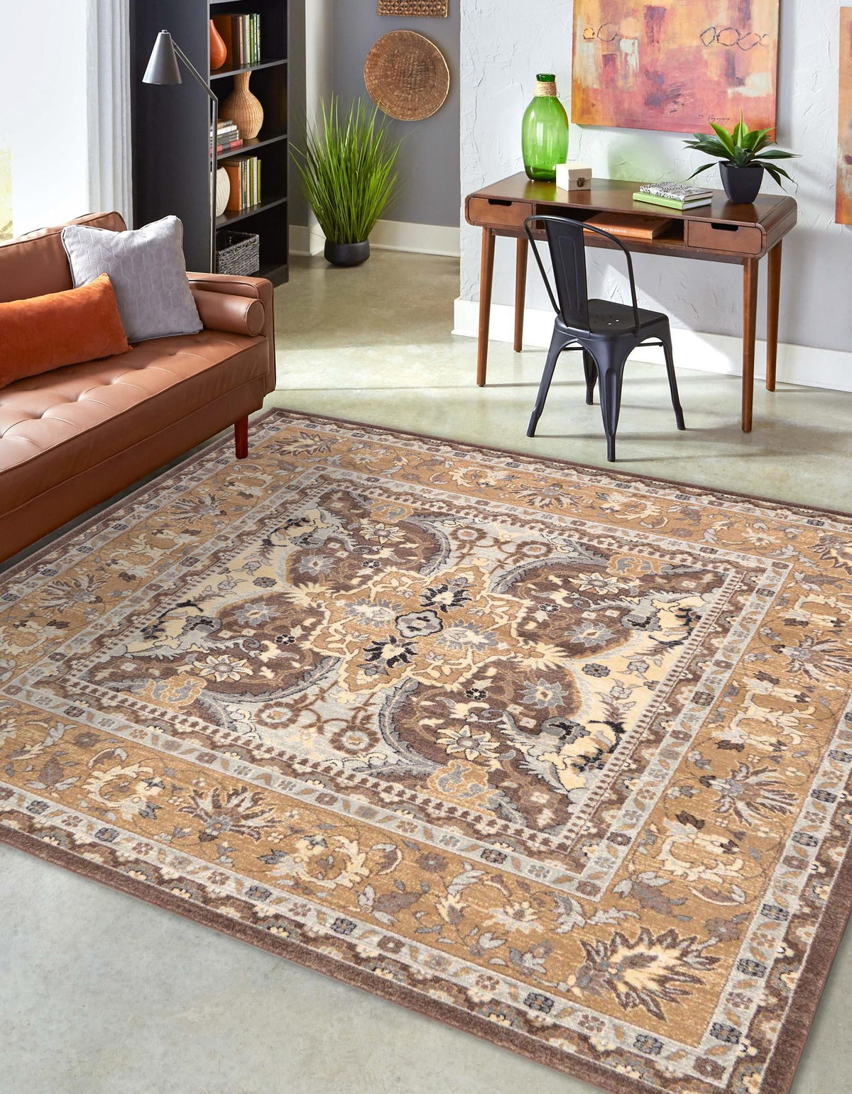 Antique Tapestry Collection Area Rug -  Windsor Square Brown  lifestyle 76