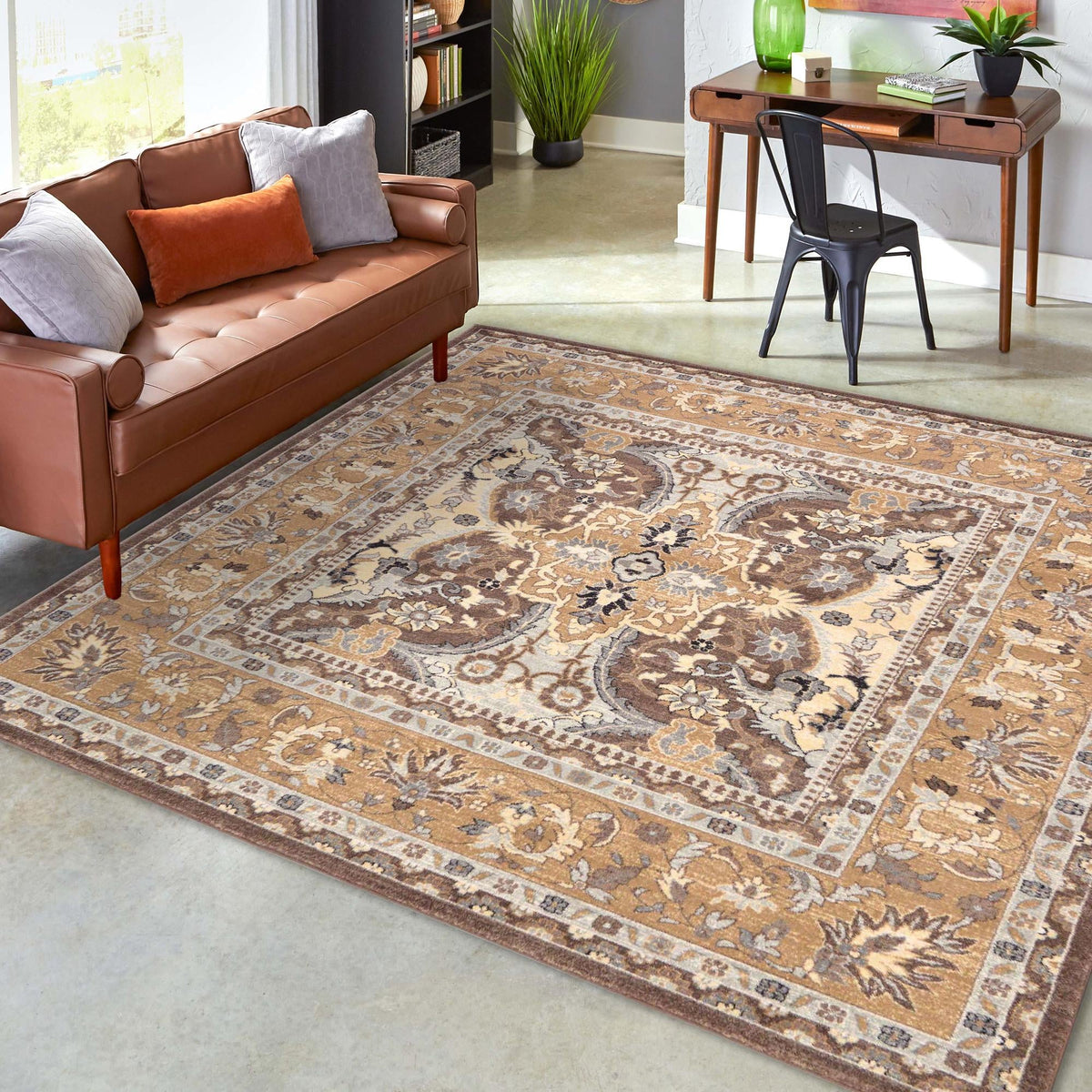 Antique Tapestry Collection Area Rug -  Windsor Square Brown  lifestyle 123