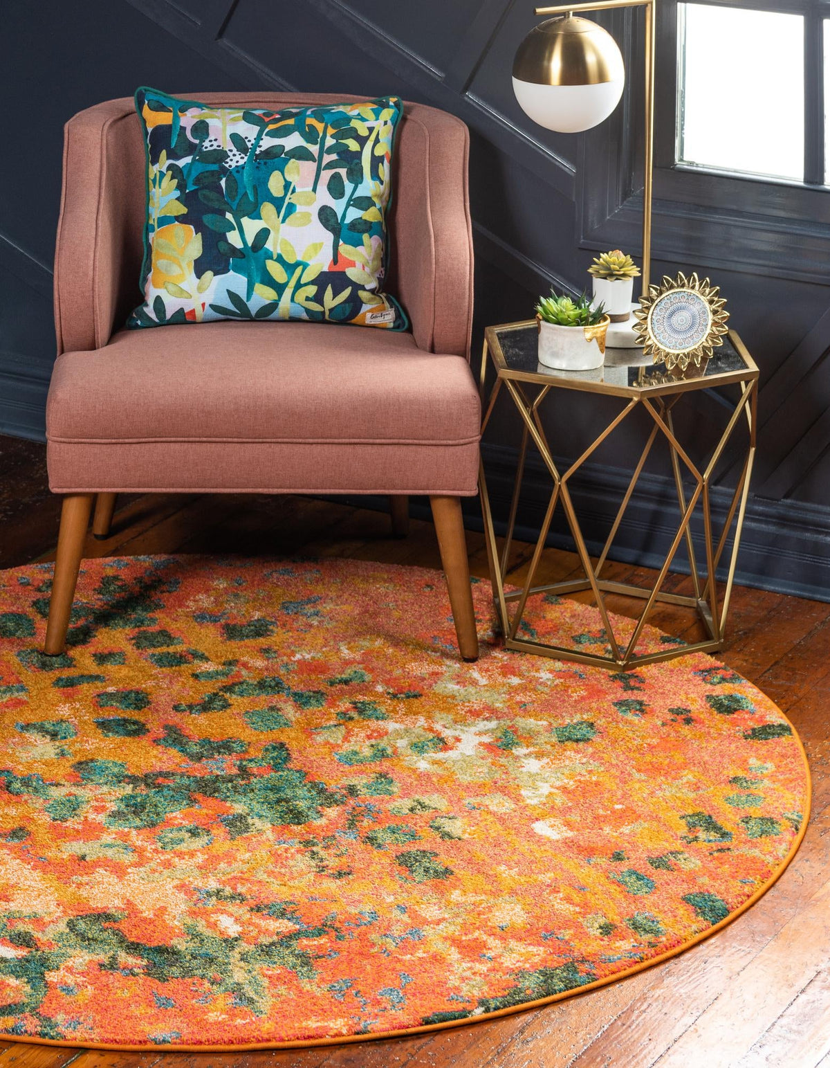 Sevilla Splendor Collection Area Rug - Alcazar Round Orange  lifestyle 94