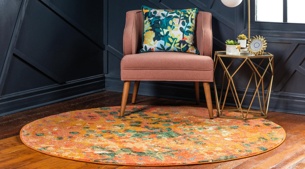 Sevilla Splendor Collection Area Rug - Alcazar Round Orange  lifestyle 109