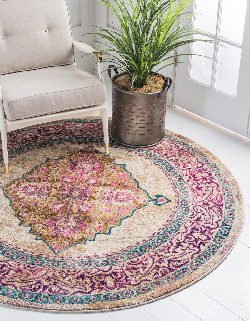 Serenade Oasis Collection Area Rug - Mirage Round Beige  lifestyle 15