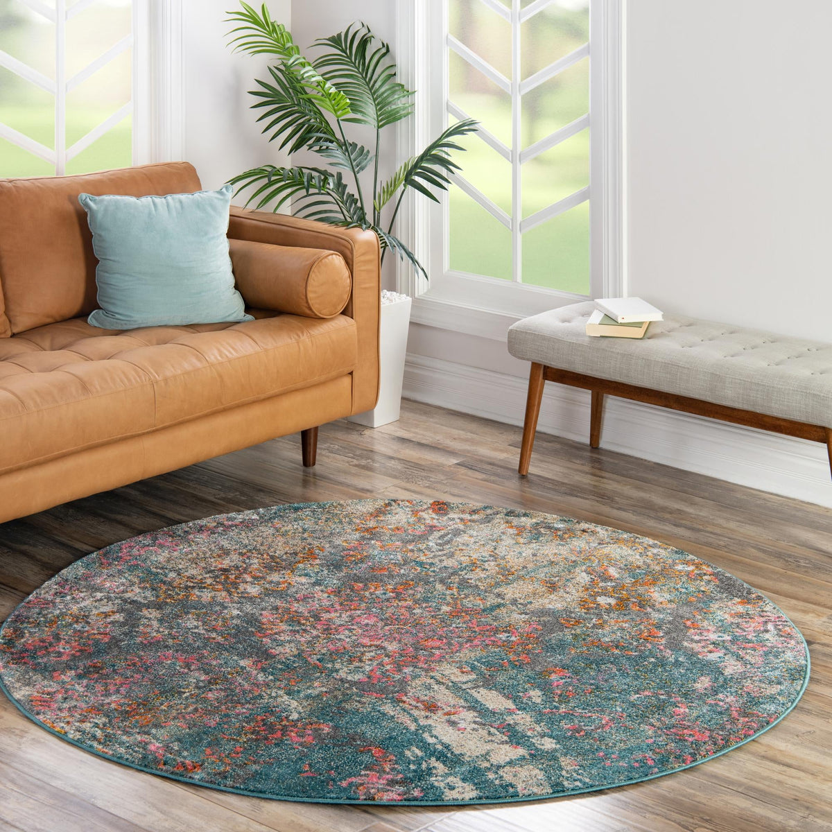 Serenade Oasis Collection Area Rug -  Bliss Round Blue  lifestyle 36