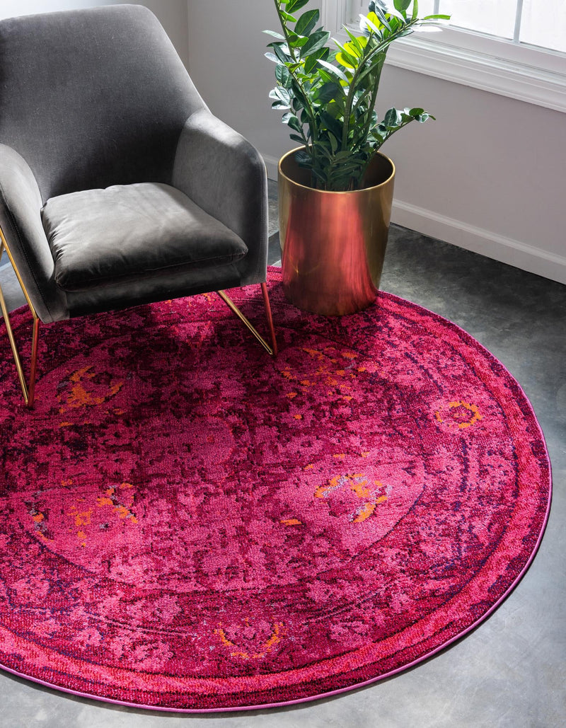 Chateau Elegance Collection Area Rug -  Louvre Round Magenta  lifestyle 37