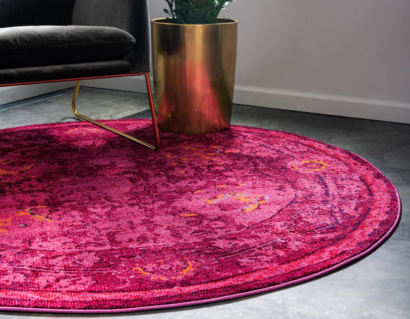 Chateau Elegance Collection Area Rug -  Louvre Round Magenta  lifestyle 42