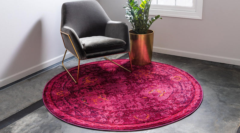 Chateau Elegance Collection Area Rug -  Louvre Round Magenta  lifestyle 47