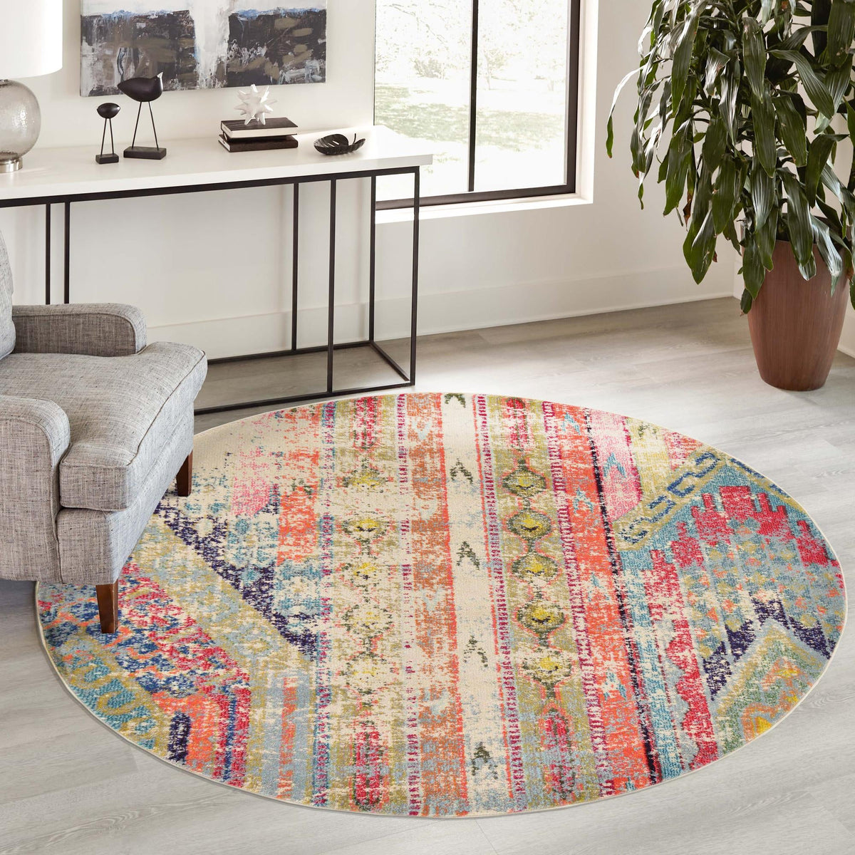 Sedona Vista Collection Area Rug -  Cholla Round Multi  lifestyle 128