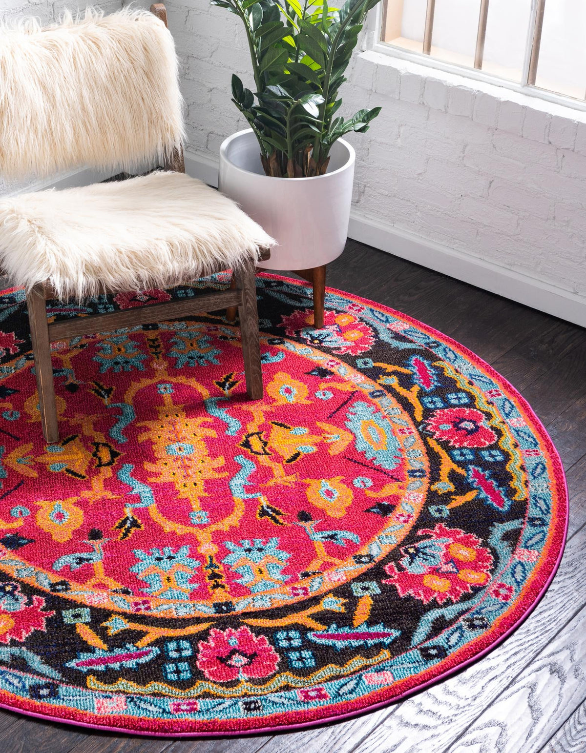 Chateau Elegance Collection Area Rug -  Giverny Round Pink  lifestyle 14