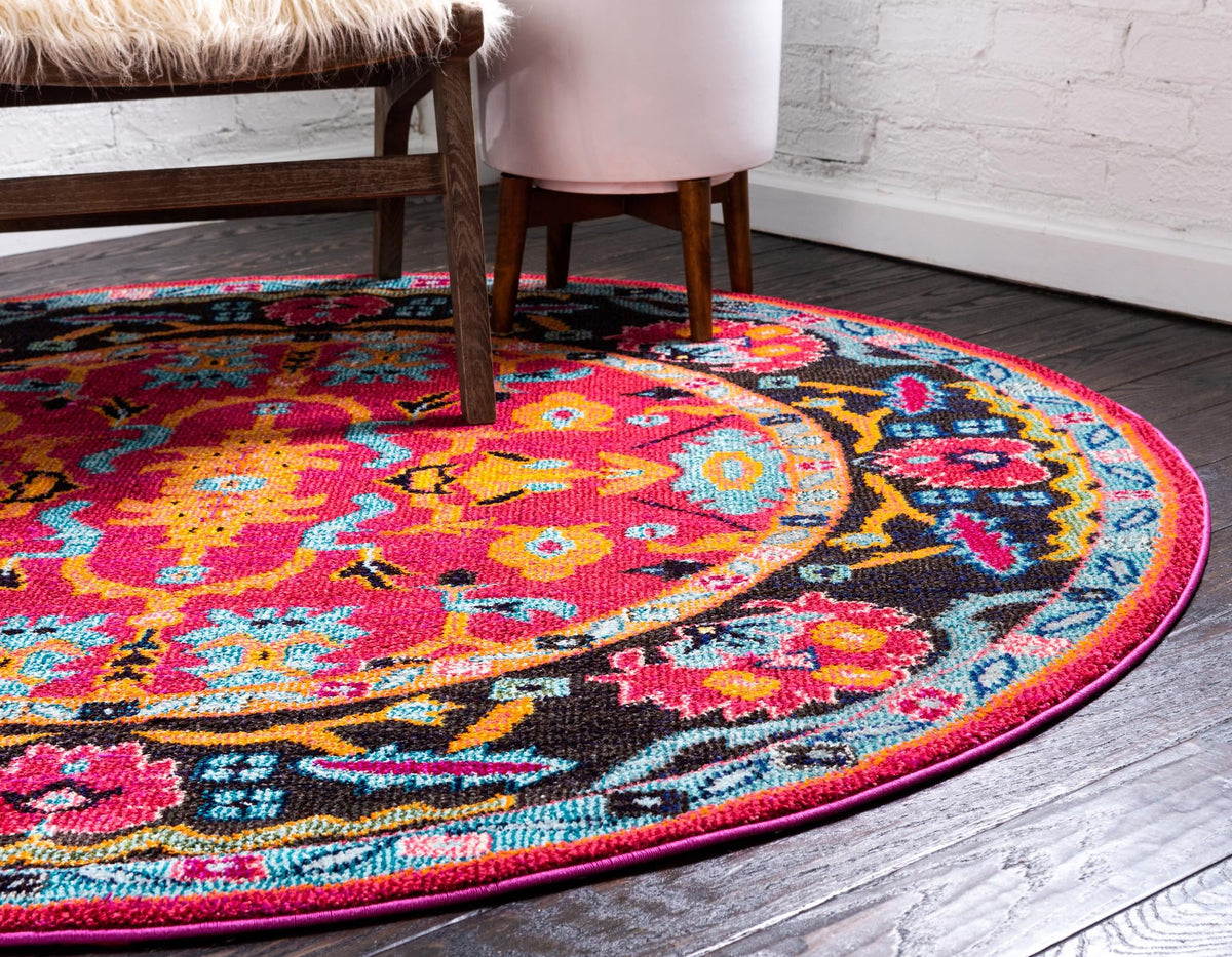 Chateau Elegance Collection Area Rug -  Giverny Round Pink  lifestyle 17