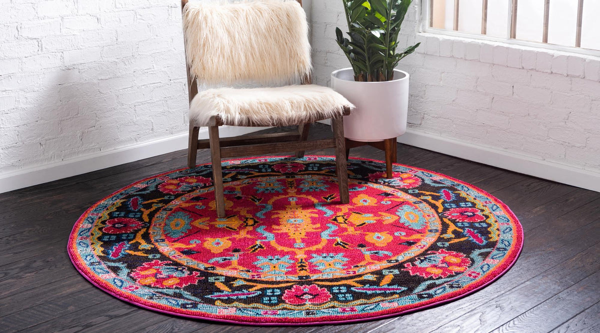Chateau Elegance Collection Area Rug -  Giverny Round Pink  lifestyle 19