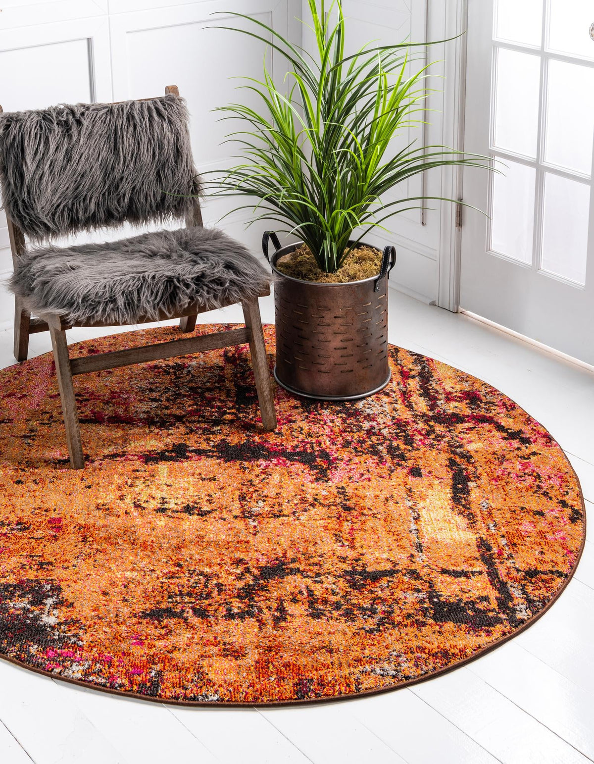 Marrakesh Elegance Collection Area Rug -  Ennakhil Round Orange  lifestyle 14