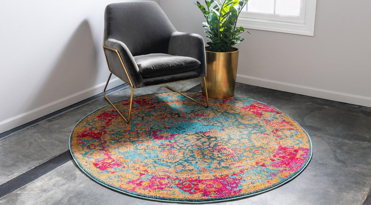 Chateau Elegance Collection Area Rug -  Marly Round Blue  lifestyle 21