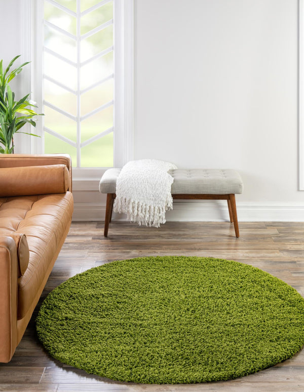 Plush Oasis Collection Area Rug - Serenity (Grass Green) Round Grass Green  lifestyle 7