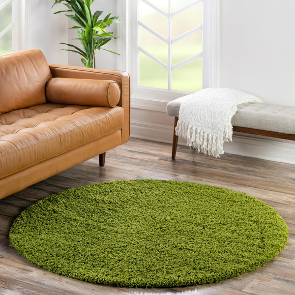 Plush Oasis Collection Area Rug - Serenity (Grass Green) Round Grass Green  lifestyle 51