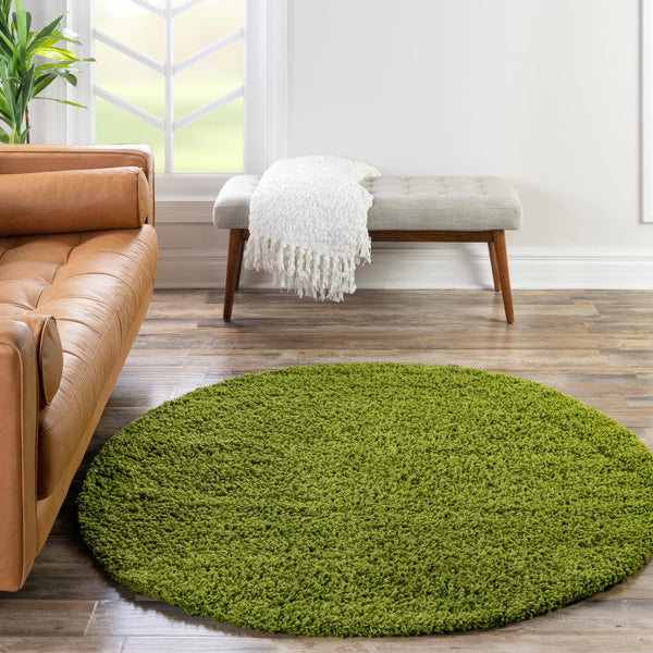 Plush Oasis Collection Area Rug - Serenity (Grass Green) Round Grass Green  lifestyle 52