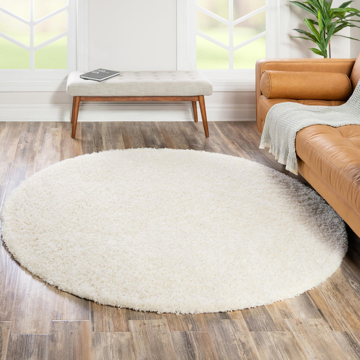 Plush Oasis Collection Area Rug - Serenity (Snow White) Round Snow White  lifestyle 48