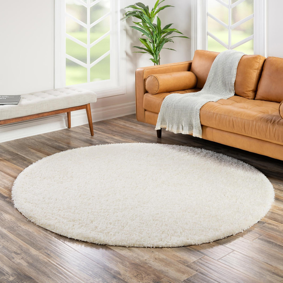Plush Oasis Collection Area Rug - Serenity (Snow White) Round Snow White  lifestyle 50