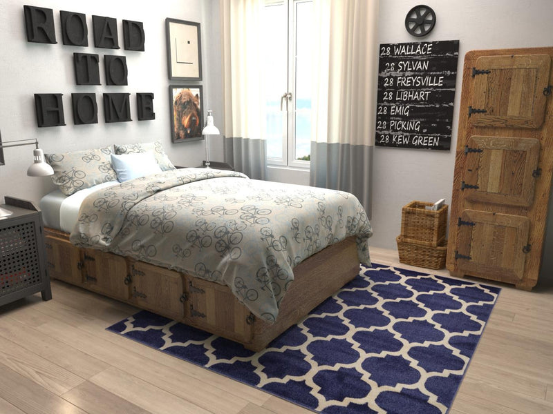 Lattice Gardens Collection Area Rug -  Bloomfield (Dark Blue) Square Dark Blue  lifestyle 24