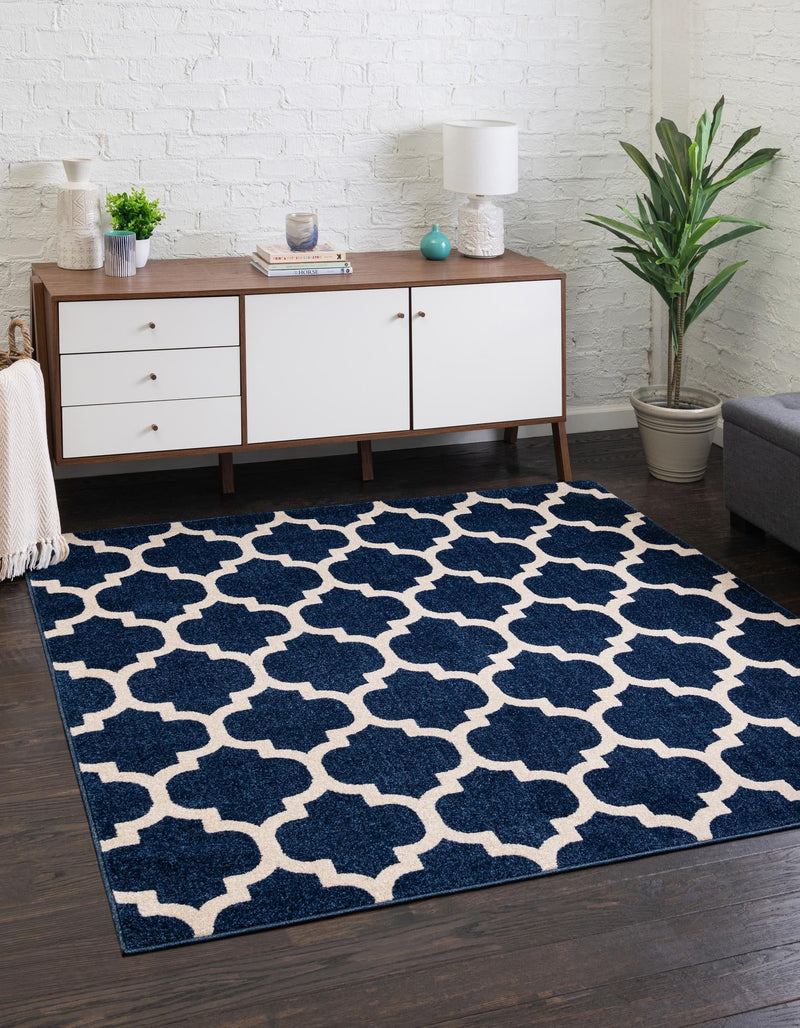 Lattice Gardens Collection Area Rug -  Bloomfield (Dark Blue) Square Dark Blue  lifestyle 21