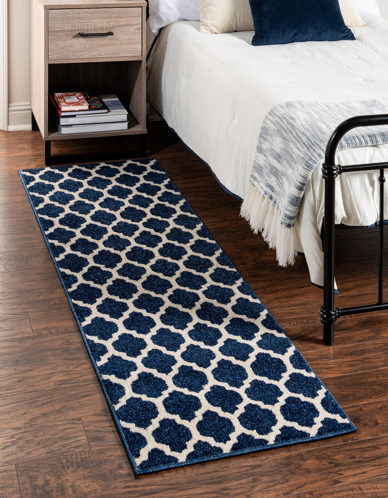 Lattice Gardens Collection Area Rug -  Bloomfield (Dark Blue) Runner Dark Blue  lifestyle 20