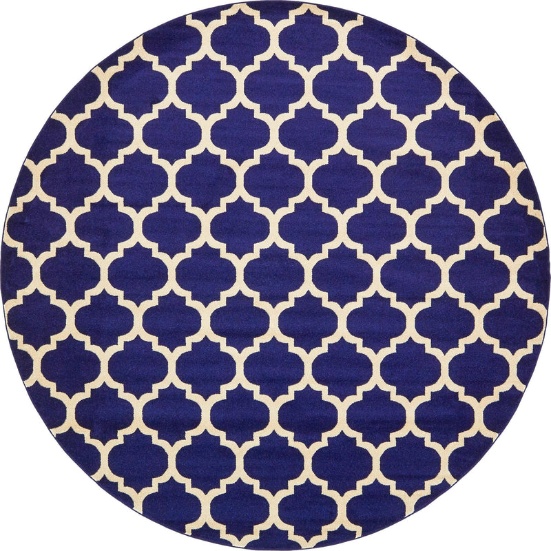 Lattice Gardens Collection Area Rug -  Bloomfield (Navy Blue) Round Navy Blue  lifestyle 14