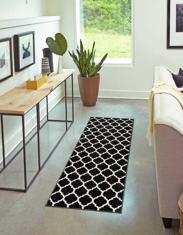 Lattice Gardens Collection Area Rug -  Bloomfield (Black) Runner Black  lifestyle 38
