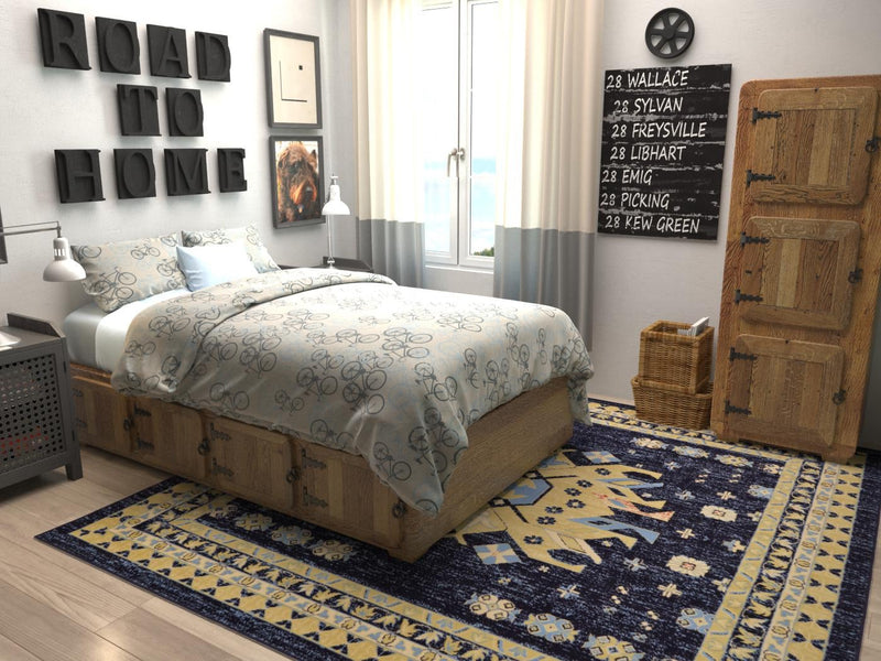 Tabriz Tapestries Collection Area Rug - Azerbaijan (Navy Blue) Square Navy Blue  lifestyle 22