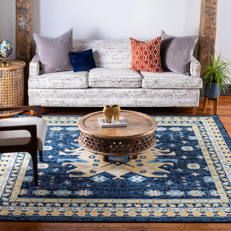 Tabriz Tapestries Collection Area Rug - Azerbaijan (Navy Blue) Square Navy Blue  lifestyle 20